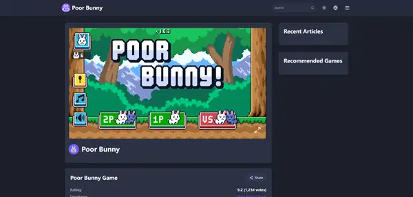 Pantalla principal de Poor Bunny que muestra las opciones del juego y el menú.