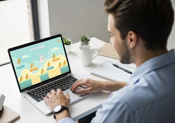 User playing Poor Bunny on a laptop