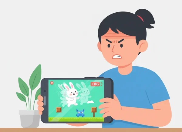 Usuario frustrado jugando a Poor Bunny con lag