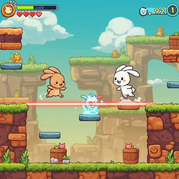Bunnies coordinating strategy in Poor Bunny coop gameplay.