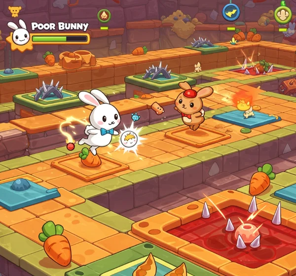 Two cute bunnies in a dynamic Poor Bunny Versus arena