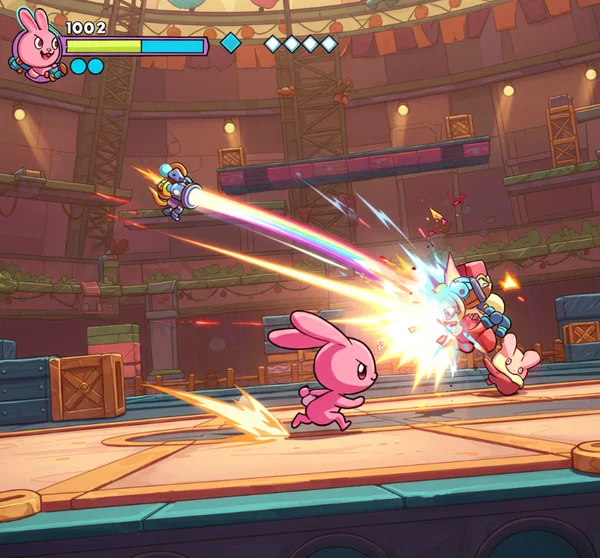 A bunny skillfully dodging projectiles