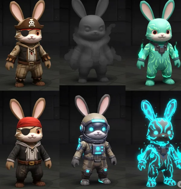 Montage of cool and unique Poor Bunny game skins