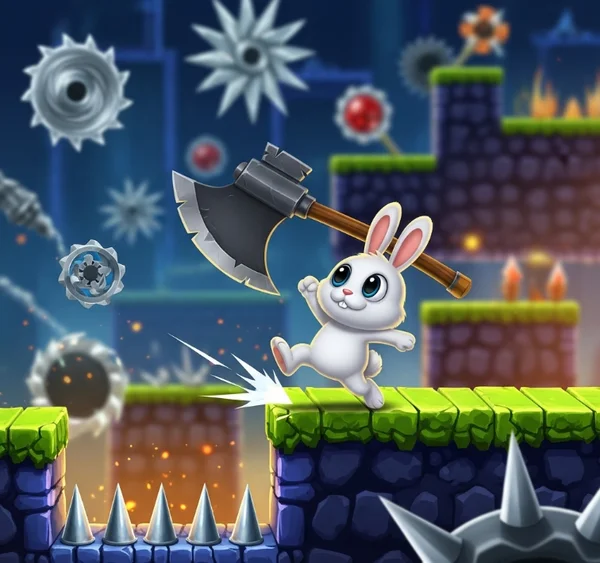Pobre Conejo teniendo éxito en un nivel de juego muy desafiante
