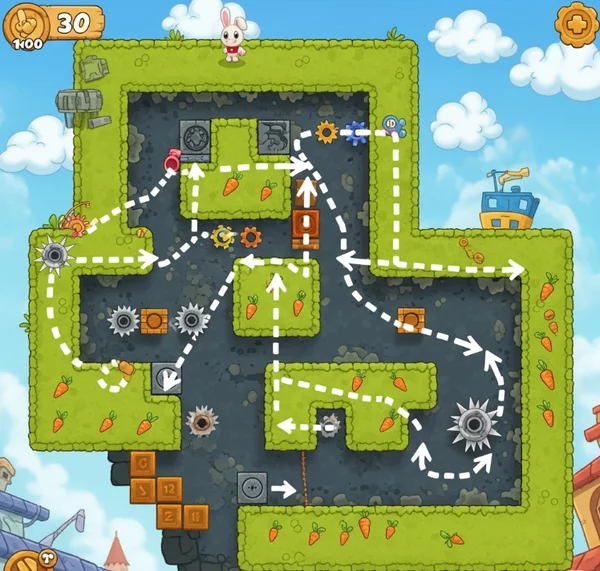 Ruta óptima para la recolección de zanahorias en el juego Poor Bunny