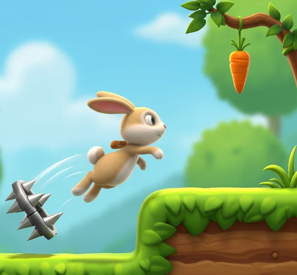 Gelişmiş hareket becerilerini kullanan Poor Bunny karakteri.
