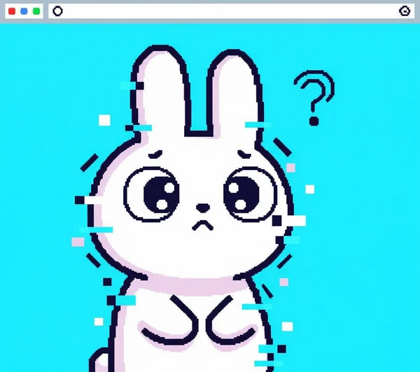 Cute bunny character with digital glitch overlay