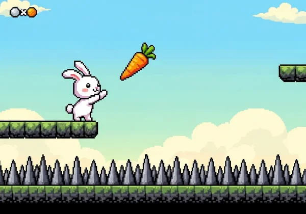 Poor Bunny collecting carrots while avoiding a spike trap