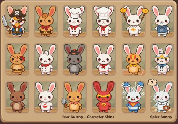 Variety of unlockable Poor Bunny character skins displayed