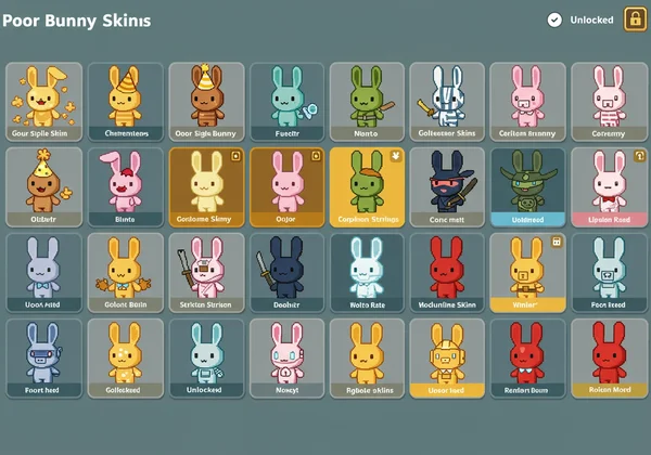 各种可解锁的 Poor Bunny 角色皮肤图库。