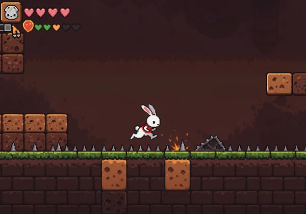 Bunny performing precise jump near obstacles in game.
