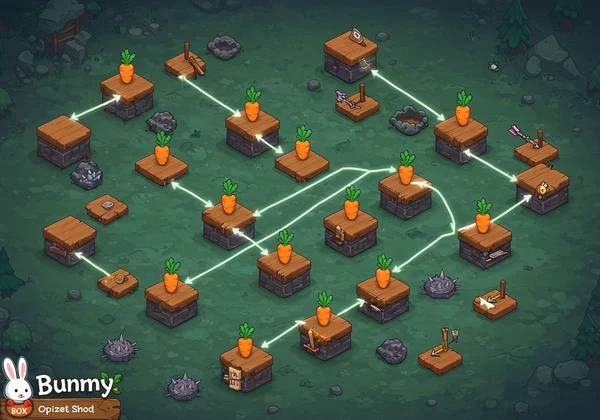 Optimized carrot collection route on a Poor Bunny level map.