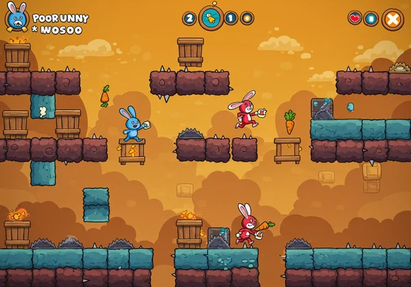 Two players in co-op mode navigating a difficult level.