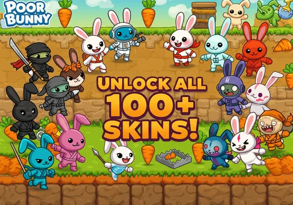A colorful collection of diverse Poor Bunny game skins.