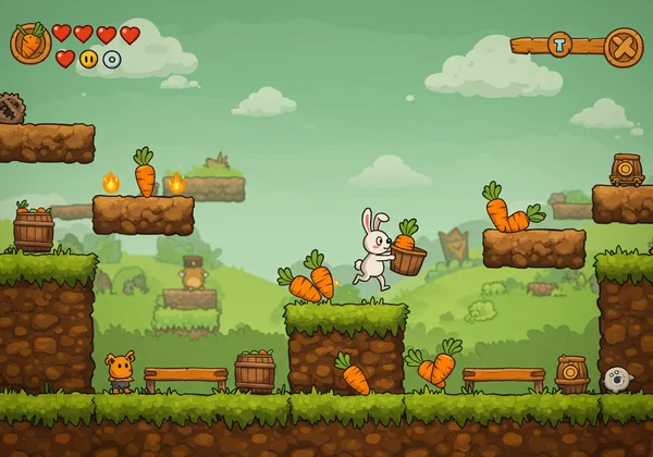A Poor Bunny character collecting carrots in a level