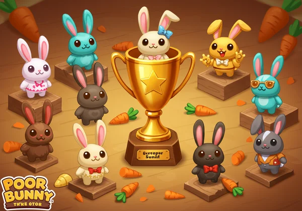 A collection of diverse Poor Bunny skins on a display