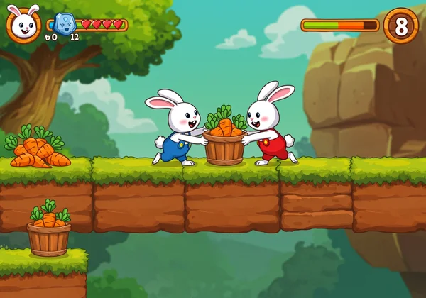 Two players enjoying Poor Bunny's coop mode on one screen