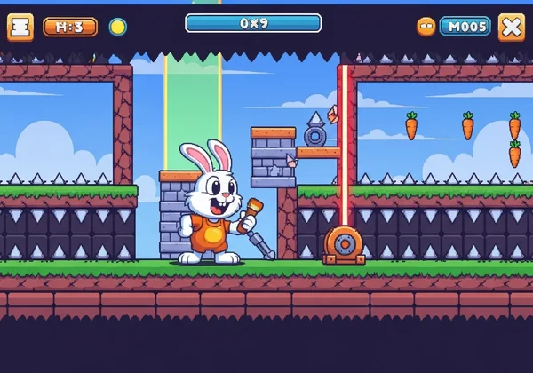 Poor Bunny character navigating various platformer traps.